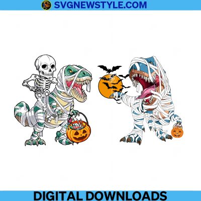 Dinosaur Halloween Png T Rex Mummy Scary Pumpkin Png Skeleton Riding