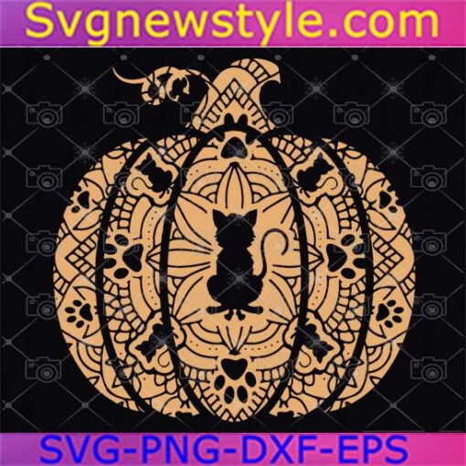 Pumpkin Cat Mandala Halloween Svg