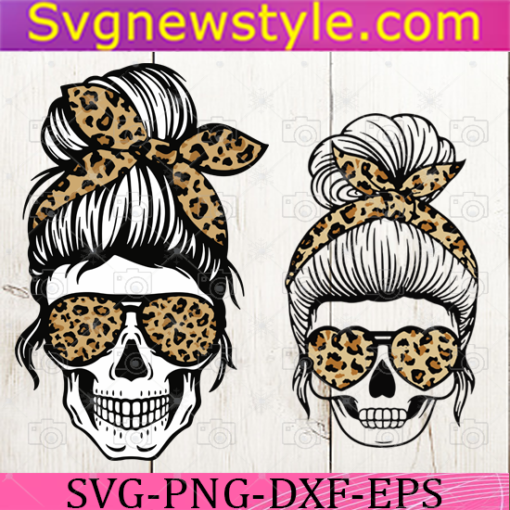 Mom and Daughter Skull Svg, Messy bun skull Svg, Momster life Svg