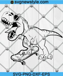 Dino on Skateboard Digital File, Dino Svg, T-Rex Svg, Dinosaur Svg
