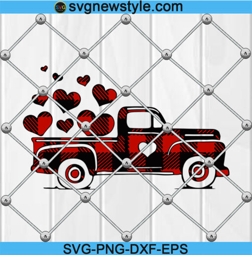 Valentines buffalo plaid Truck Svg