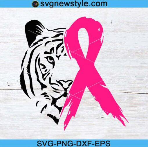 Pink Ribbon Awareness with tiger Svg