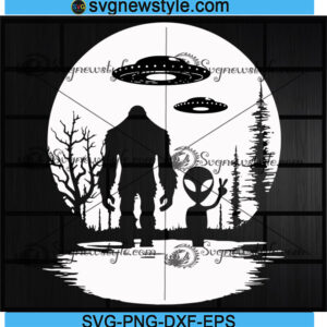 Bigfoot and alien under the moon Svg