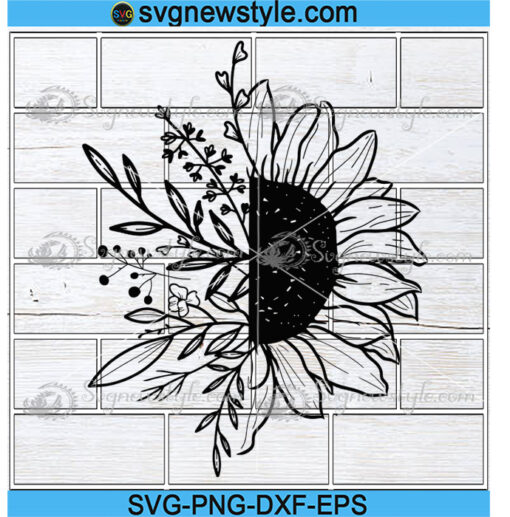 Half Sunflower with Floral Svg