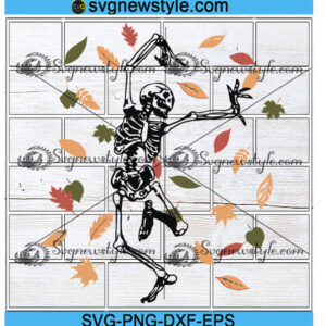 Dancing Skeleton With Autumn Leaves Fall svg