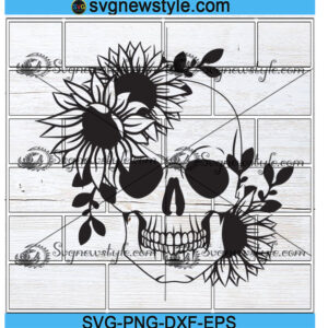 Skull with sunflowers svg