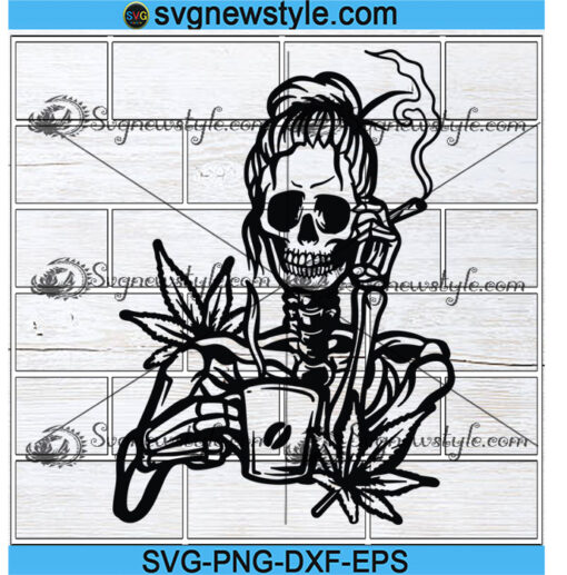 Weed And Coffee Skeleton Svg