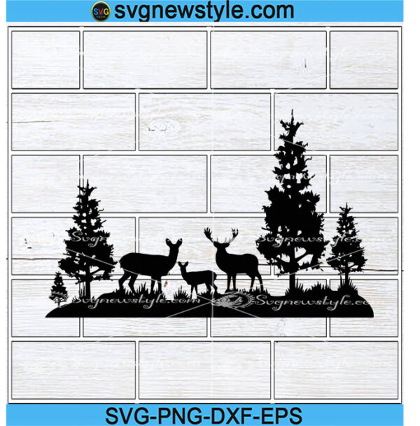 Deer Family In Forest Svg, Camping Svg, Png, Dxf, Eps Cricut File ...