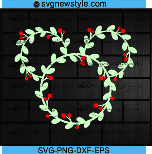 Mouse Head Christmas Wreath SVG