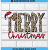 Leopard Print Merry Christmas with Santa Hat svg