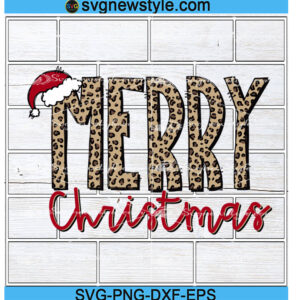 Leopard Print Merry Christmas with Santa Hat svg
