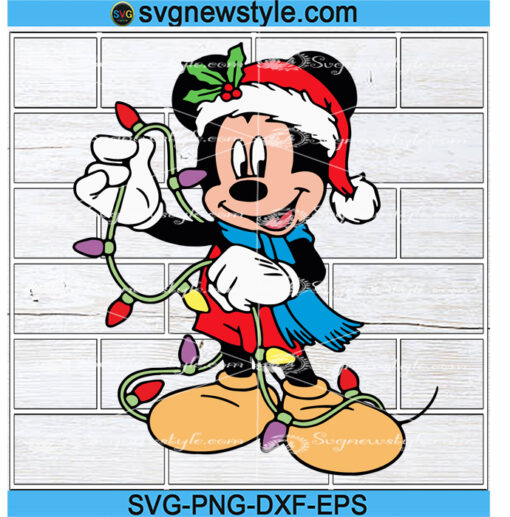 Mickey Holding Christmas Light Svg