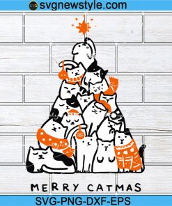 Merry Catmas Svg, Funny Christmas Svg, Meowy Christmas Svg, Png, Dxf, Eps Cricut File Silhouette Art