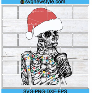 Christmas Skeleton Drinking Coffee Crewneck Svg