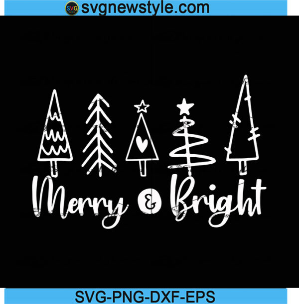 Merry And Bright Svg, Christmas Tree Svg, Png, Dxf, Eps Cricut File