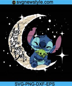 I Love You To The Moon And Back Svg, Stitch Baby Yoda Svg, Stitch Valentine Svg, Png, Dxf, Eps Cricut File Silhouette Art