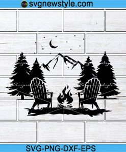 Mountain Scene With Adirondack Chairs Svg, Forest Camping Svg, Png, Dxf, Eps Cricut File Silhouette Art