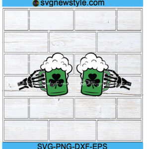 Skeleton Shamrock Drinking Svg, St Patricks Day Skeleton Hands Svg, Png, Dxf, Eps