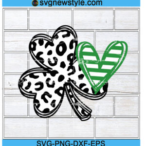 Leopard Shamrock and Heart SVG, Leopard Shamrock svg, St. Patricks Day Svg, Png, Dxf, Eps