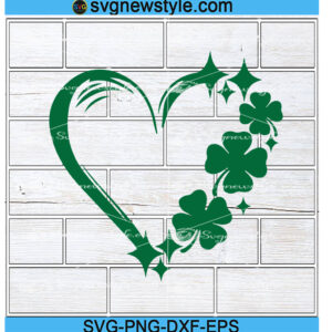 Shamrock Sparkly Heart SVG, Leaf Clover Love Lucky, Happy St. Patrick's Day Svg, Png, Dxf, Eps