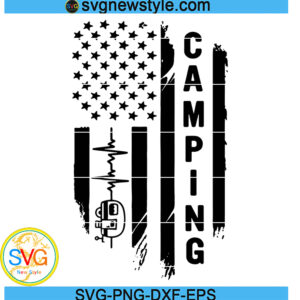 Heartbeat Camping American Flag svg