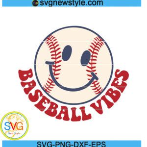 Baseball Vibes SVG, Basball Smiley Face Svg, Png, Dxf, Eps Digital Download