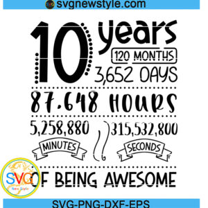 10 Year Old Birthday Svg