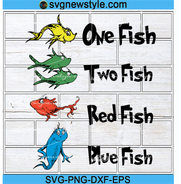 One Fish Two Fish Red Fish Blue Fish SVG, Png, Dxf, Eps Digital Download