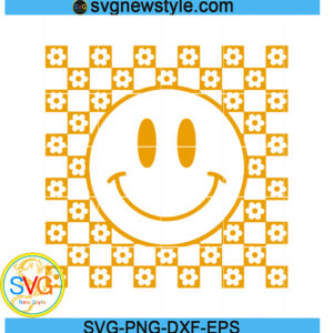 Checked Smiley Flowers svg, Retro Smiley Spring Svg, Png, Dxf, Eps