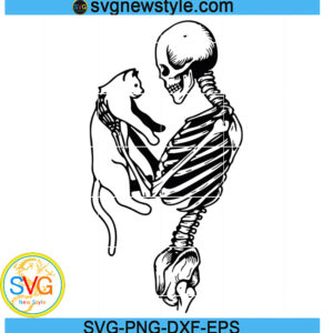 Skeleton And Cat svg, Cat Lady svg, Png, Dxf, Eps Cricut File Silhouette Art