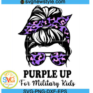 Purple Up For Military Kids Svg, Military Messy Bun Svg, Png, Dxf, Eps