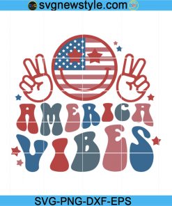 America Vibes Svg, American Smiley Face Svg, 4th of July Svg, Png, Dxf, Eps