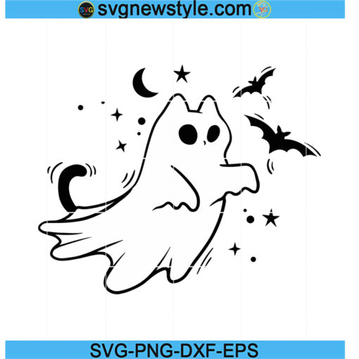 Сute Ghost Cat Svg, Halloween Svg, Ghost Silhouette Svg, Spooky Cat Svg