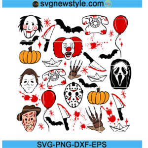 Halloween Horror character doodle collage Svg