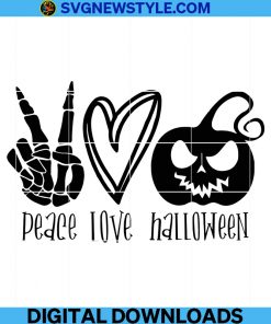 Peace Love Halloween Svg, Happy Halloween 2022 Png, Pumpkin Svg, Skeleton Hand Svg, Love Svg, Png.