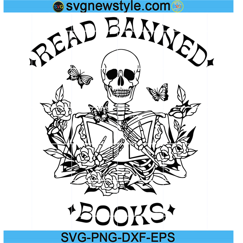 Read Banned Books Svg, Bookish Png, Skeleton Svg, Academia Clothing ...