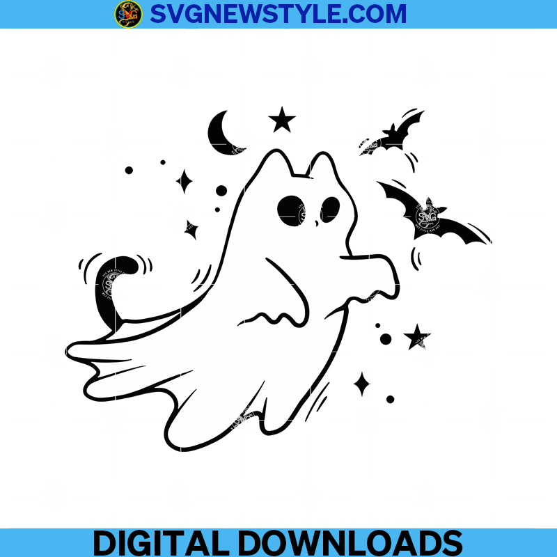 Сute Ghost Cat Svg, Halloween Svg, Spooky Cat Svg, Ghost Kitten Svg, Png.