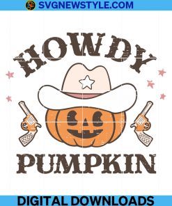 Retro Howdy Pumpkin Distressed Svg, Groovy Halloween Svg, Cute Country Cowgirl Halloween Svg, Png.