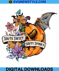 Sorta Sweet Sorta Spooky Png, Spooky Season Png, Halloween Png, Flower Pumpkin Png, Skeleton Halloween Png.