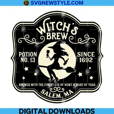 Witch's Brew Drink Label Svg, Witches Svg, Witch Halloween Svg, Glass ...