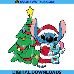 Blue Alien and Scrump with a Christmas Tree Svg