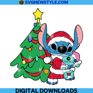 Blue Alien and Scrump with a Christmas Tree Svg