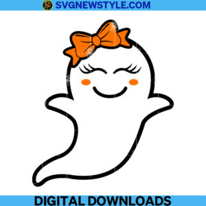 Ghost with Bow Svg, Girl Ghost Svg, Png, Dxf, Eps, Cricut File Silhouette Art