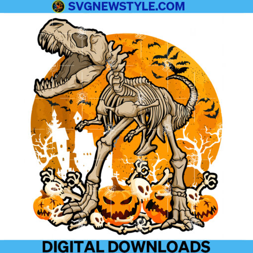 T Rex Skeleton Pumpkin Under The Moon Png