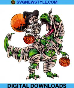 Witch Skeleton Riding Dinosaur Scary Pumpkin Png