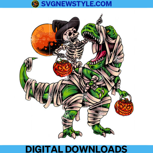 Witch Skeleton Riding Dinosaur Scary Pumpkin Png