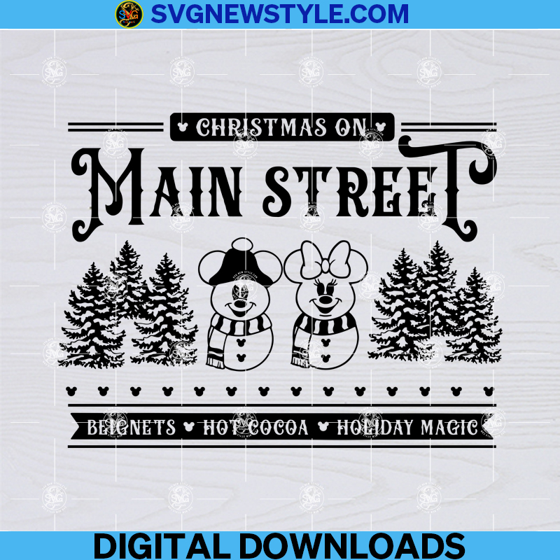 Main Street Christmas Svg, Mickey Snowman Svg, Minnie Snowman Svg