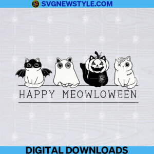 Meowloween Cats in Costume Outline Svg, Png, Dxf, Eps, Cricut & Silhouette cut file
