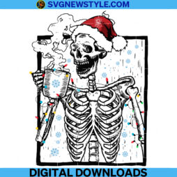 Skeleton Drinking Coffee In The Snow Christmas Svg