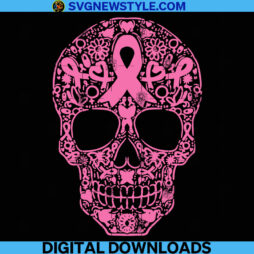Sugar Skull Pink Ribbon Svg
